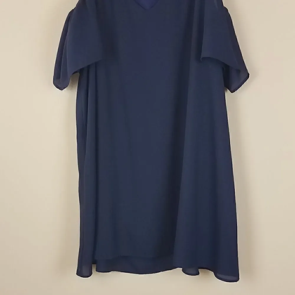Show Me Your Mumu Navy Birdie Ruffle Cold Shoulder Dress